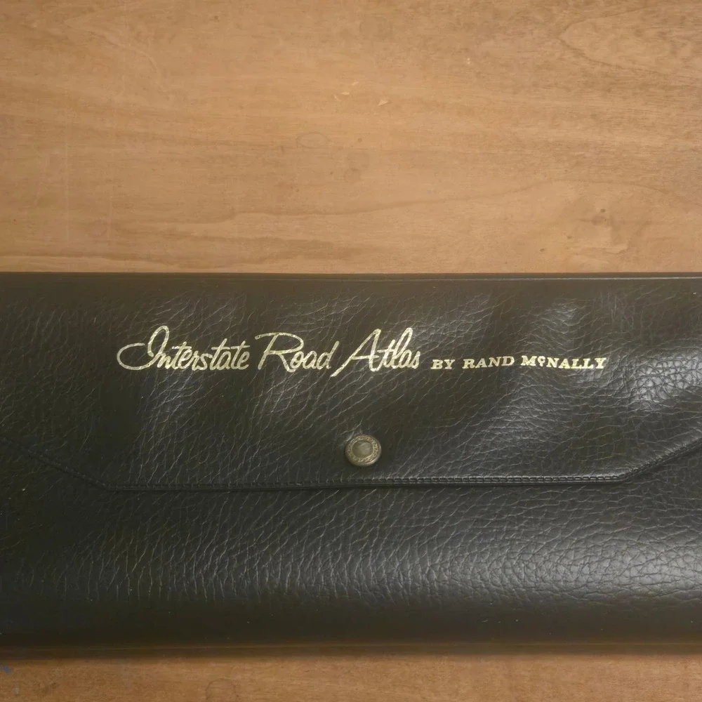 Vintage Rand McNally Interstate Road Atlas Black Faux Leather Snap Sleeve Case